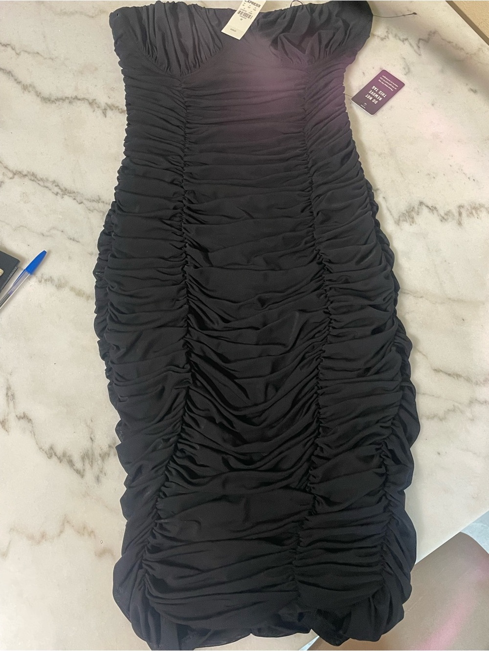 New NWT size Medium Strapless Black Ruched Bodycon Dress